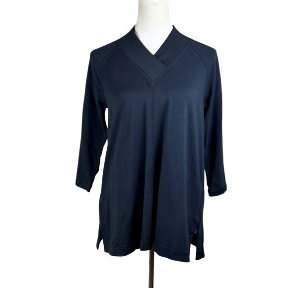 J. Jill NWT Black Knit Pima Cotton Modal Blend V-neck 3/4 Sleeve Relaxed Tee - Picture 1 of 12